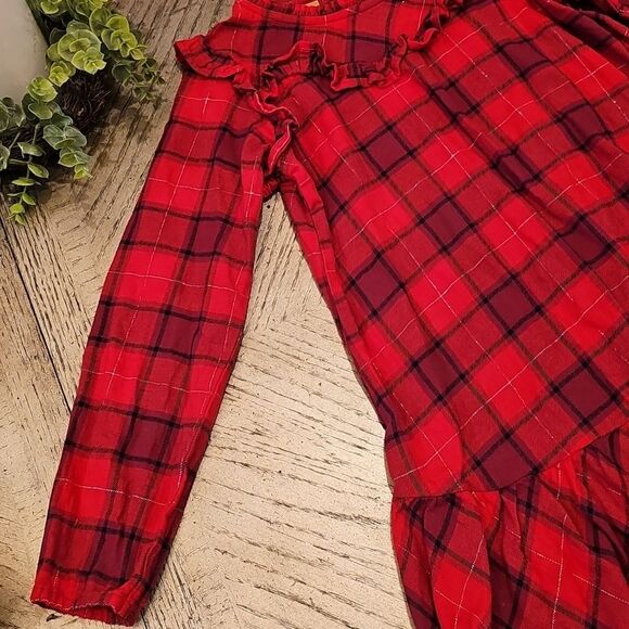 Red Plaid Ruffle Dress Lomg Sleeve Size L Wrangler Girls Excellent New Condition - Picture 3 of 11